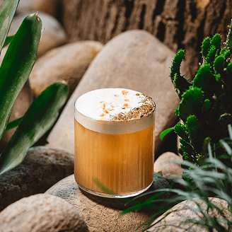 Crafted cocktail served at the bar